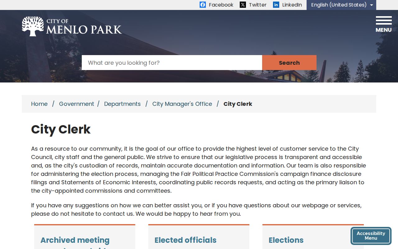 Menlo Park people search through the City Clerk records hub