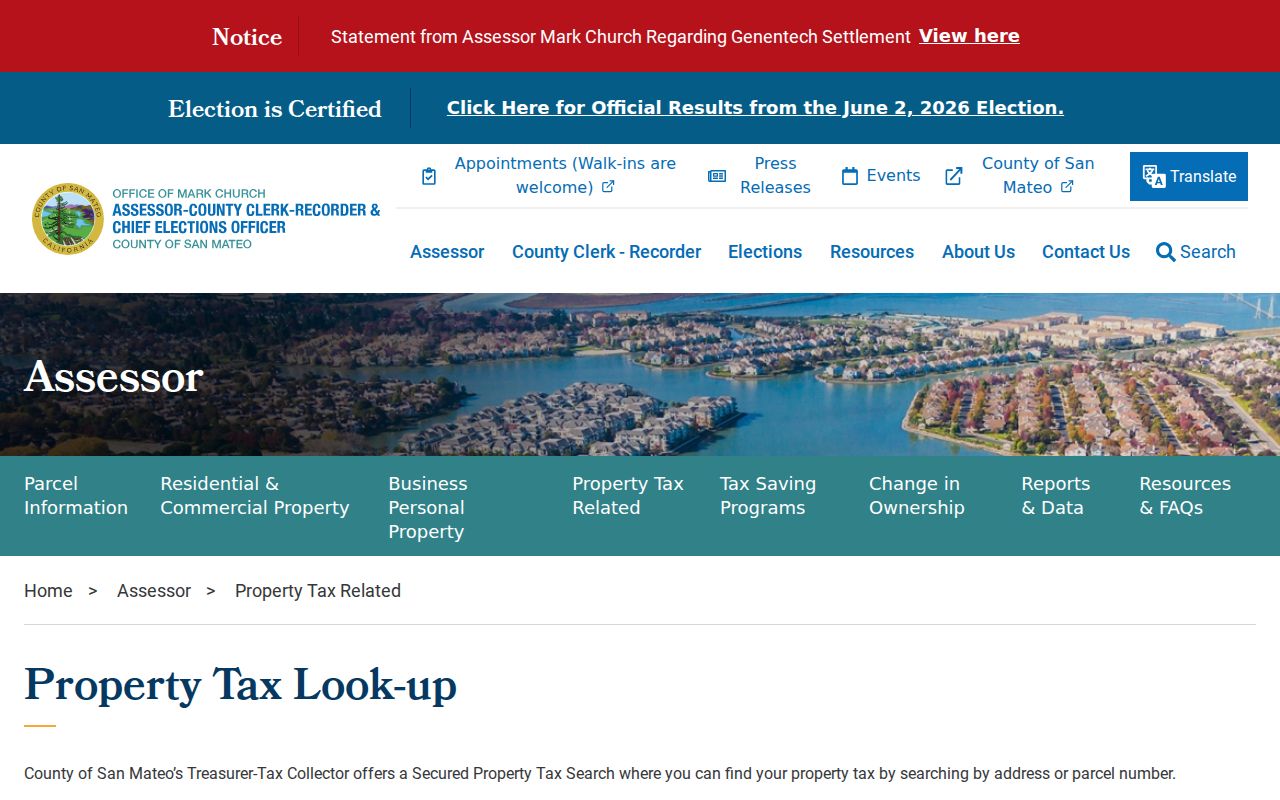 Menlo Park people search through San Mateo County property tax records