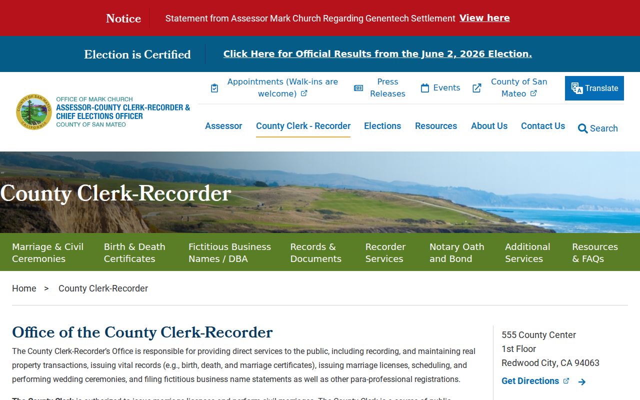 Menlo Park public records at the San Mateo County Clerk-Recorder
