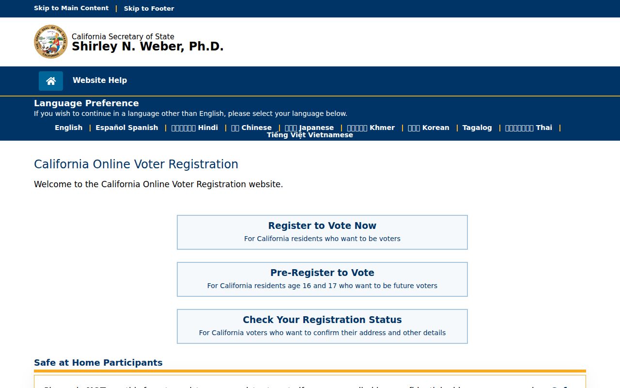 Menlo Park voter registration records on California's registration portal