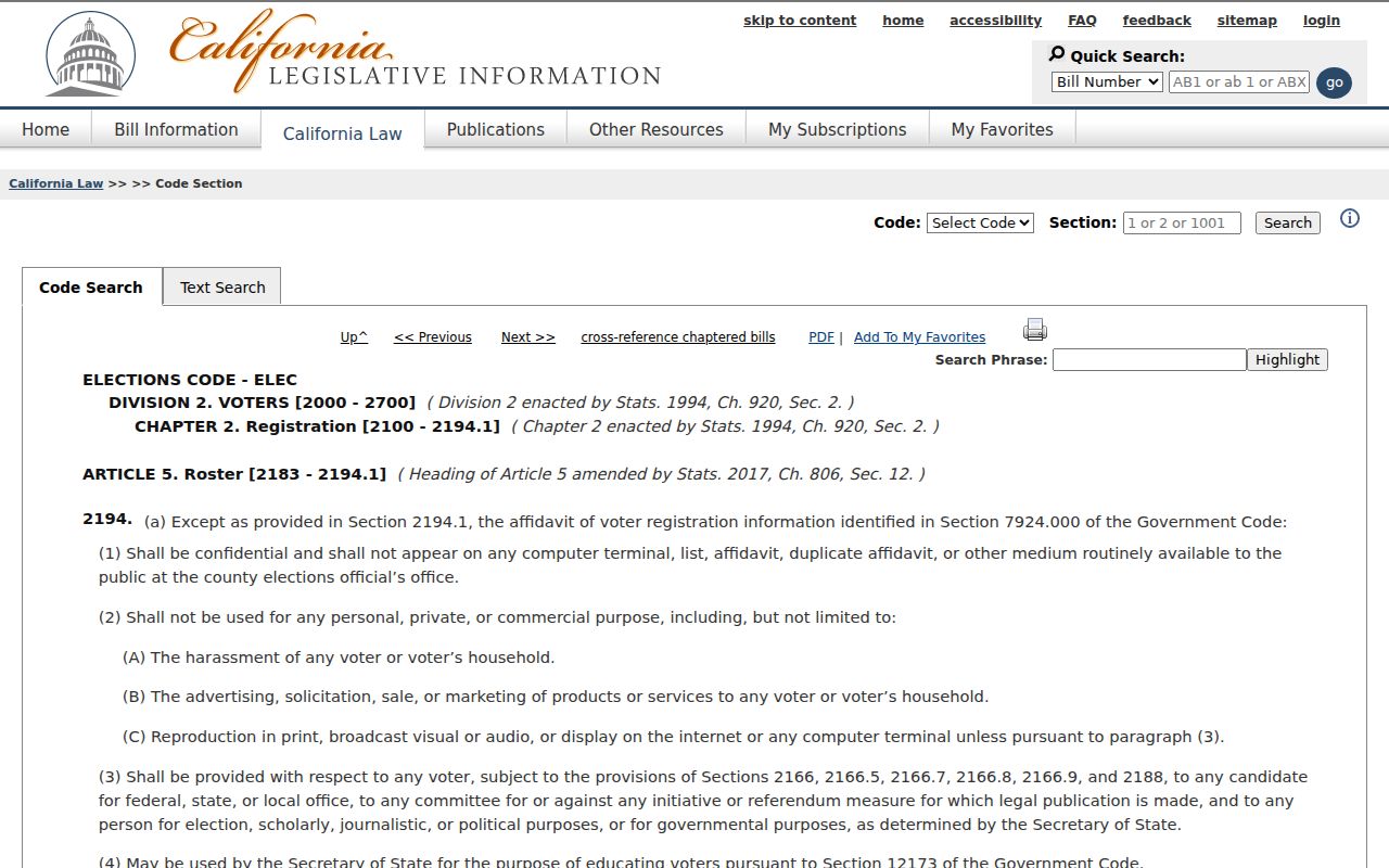Menlo Park voter records access limits in California Elections Code section 2194